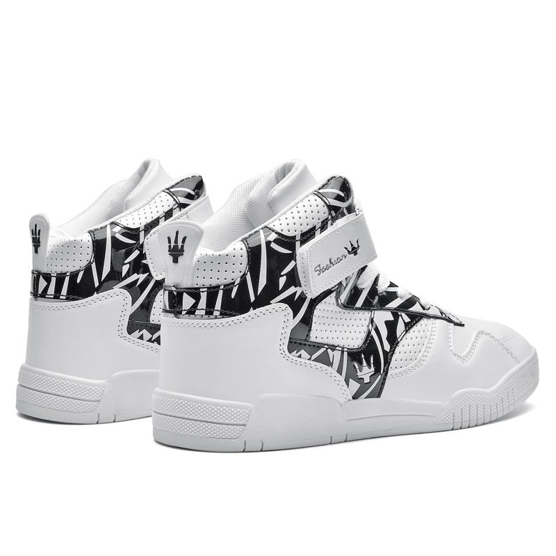 FZUU Men's Fashion High Top Leather Street Sneakers Sports Casual Shoes (11, White/Black, Numeric_11) - Image 5